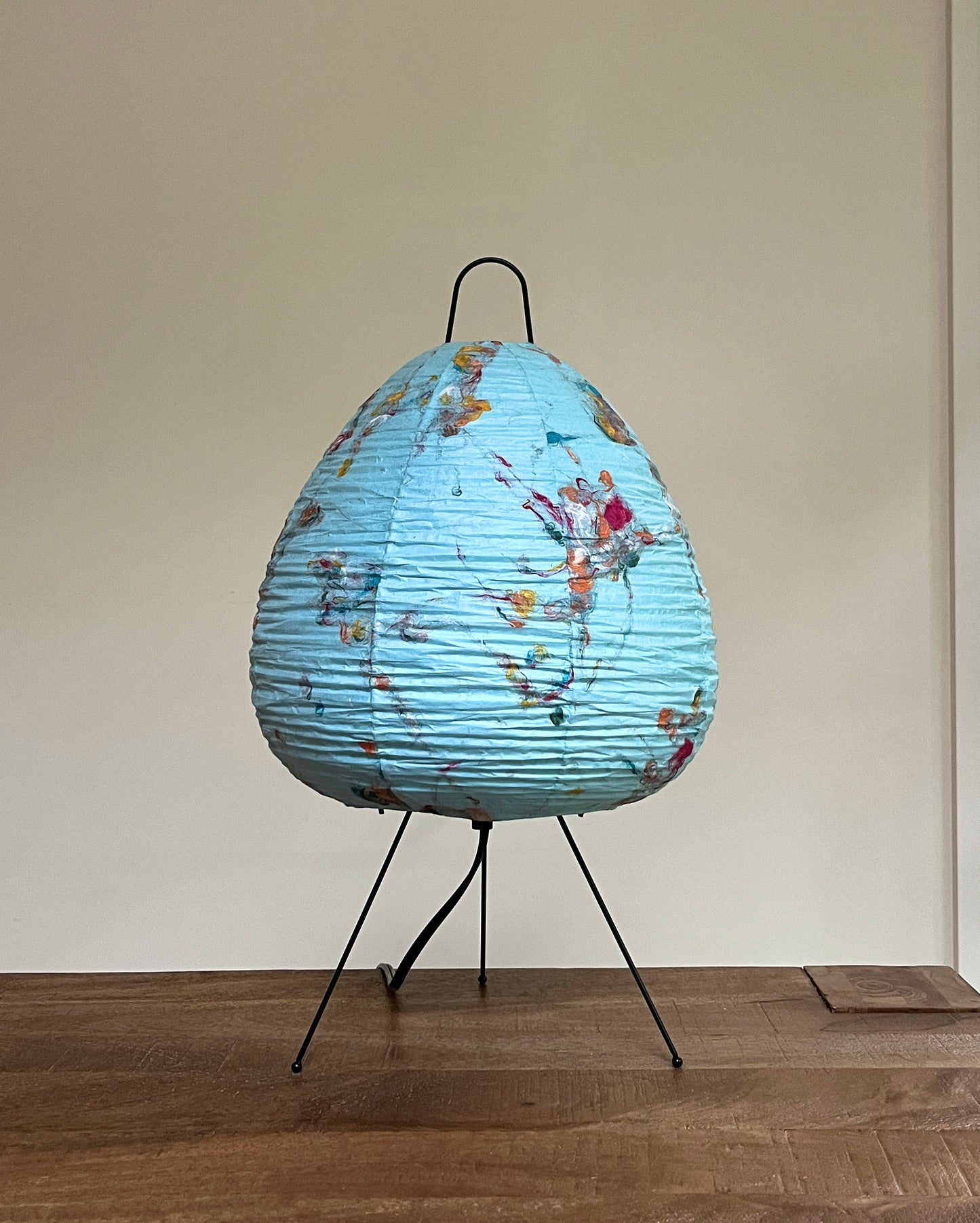 Handmade Paper Lamp Dark Blue with Colored Cloud Fiber
